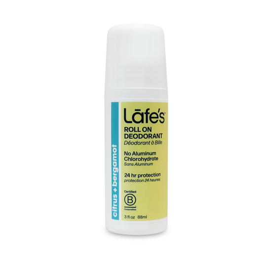 Lafe's Natural Roll-On Deodorant with Mineral Salt and Aloe, 5 Scents, 88ml - Citrus + Bergamot