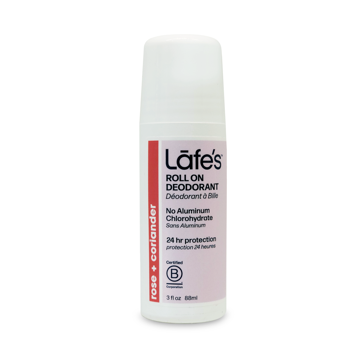 Lafe's Natural Roll-On Deodorant with Mineral Salt and Aloe, 5 Scents, 88ml - Rose + Coriander