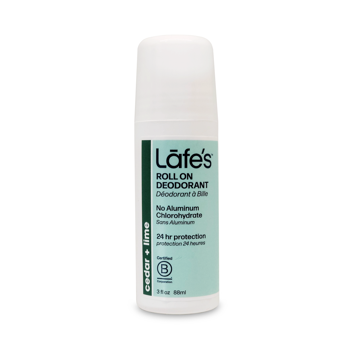 Lafe's Natural Roll-On Deodorant with Mineral Salt and Aloe, 5 Scents, 88ml - Cedar + Lime