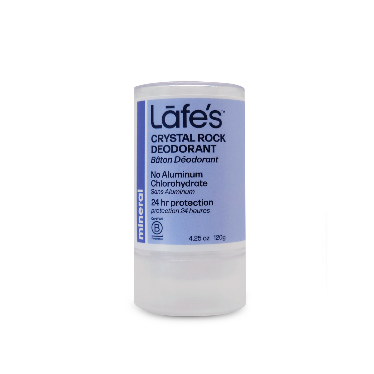 Lafe's Natural Crystal Rock Deodorant Stick, Mineral Salt, Unscented, 63g-120g - 120g