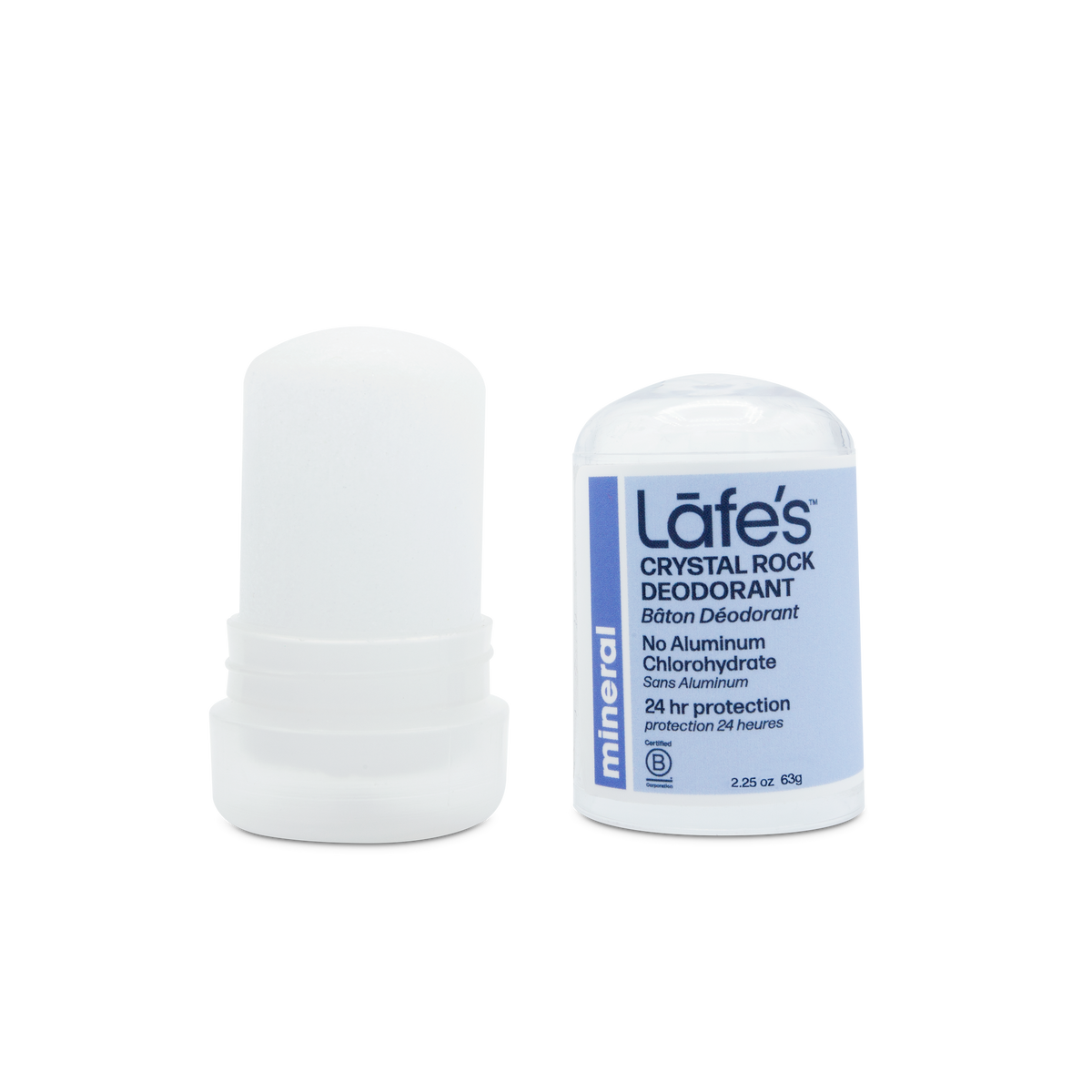 Lafe's Natural Crystal Rock Deodorant Stick, Mineral Salt, Unscented, 63g-120g - 63g