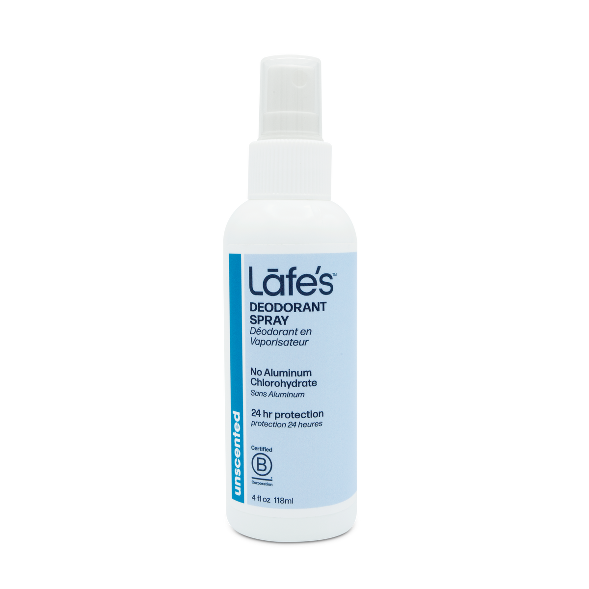 Lafe's Mineral Deodorant Spray with Organic Aloe, Unscented or Lavender, 118ml-236ml - Unscented 118ml