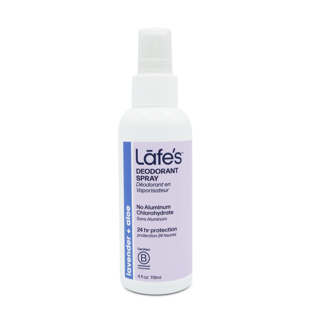 Lafe's Mineral Deodorant Spray with Organic Aloe, Unscented or Lavender, 118ml-236ml - Lavender 118ml