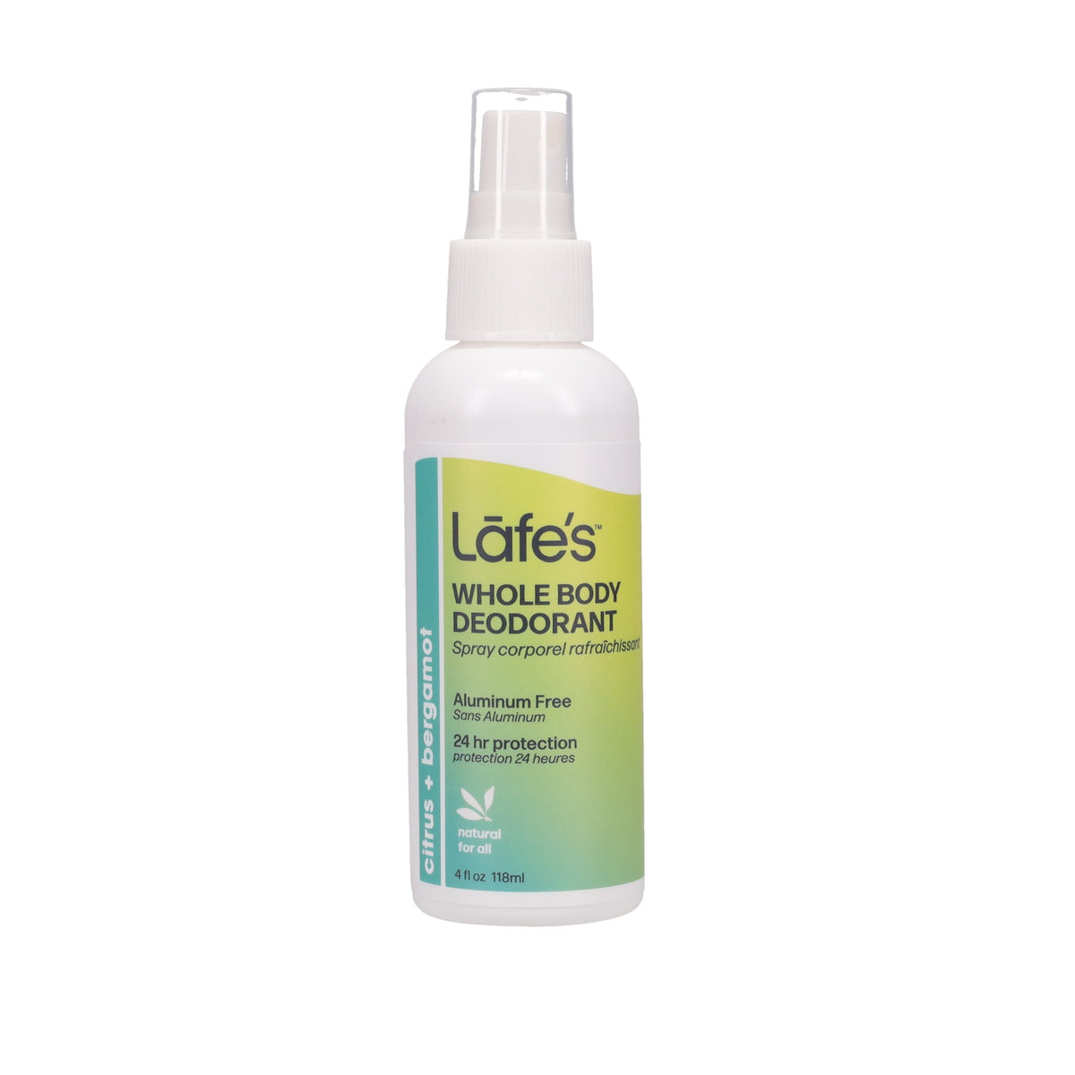 Lafe's Whole Body Deodorant Spray with Mineral Salt and Aloe, 5 Scents, 118ml - Citrus + Bergamot