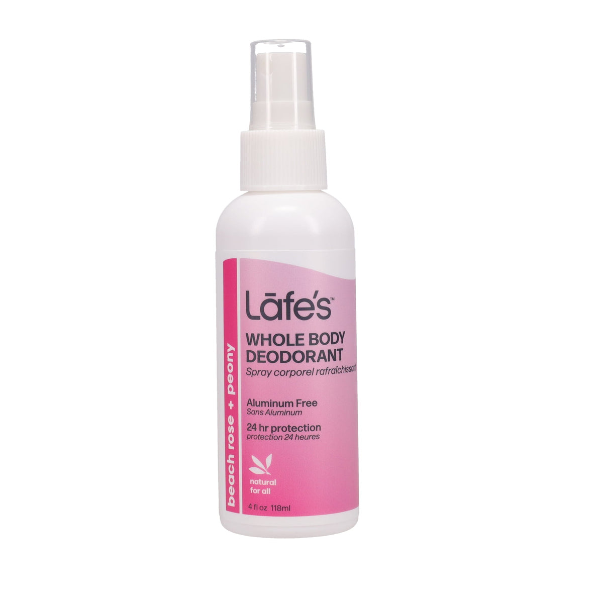 Lafe's Whole Body Deodorant Spray with Mineral Salt and Aloe, 5 Scents, 118ml - Beach Rose + Peony