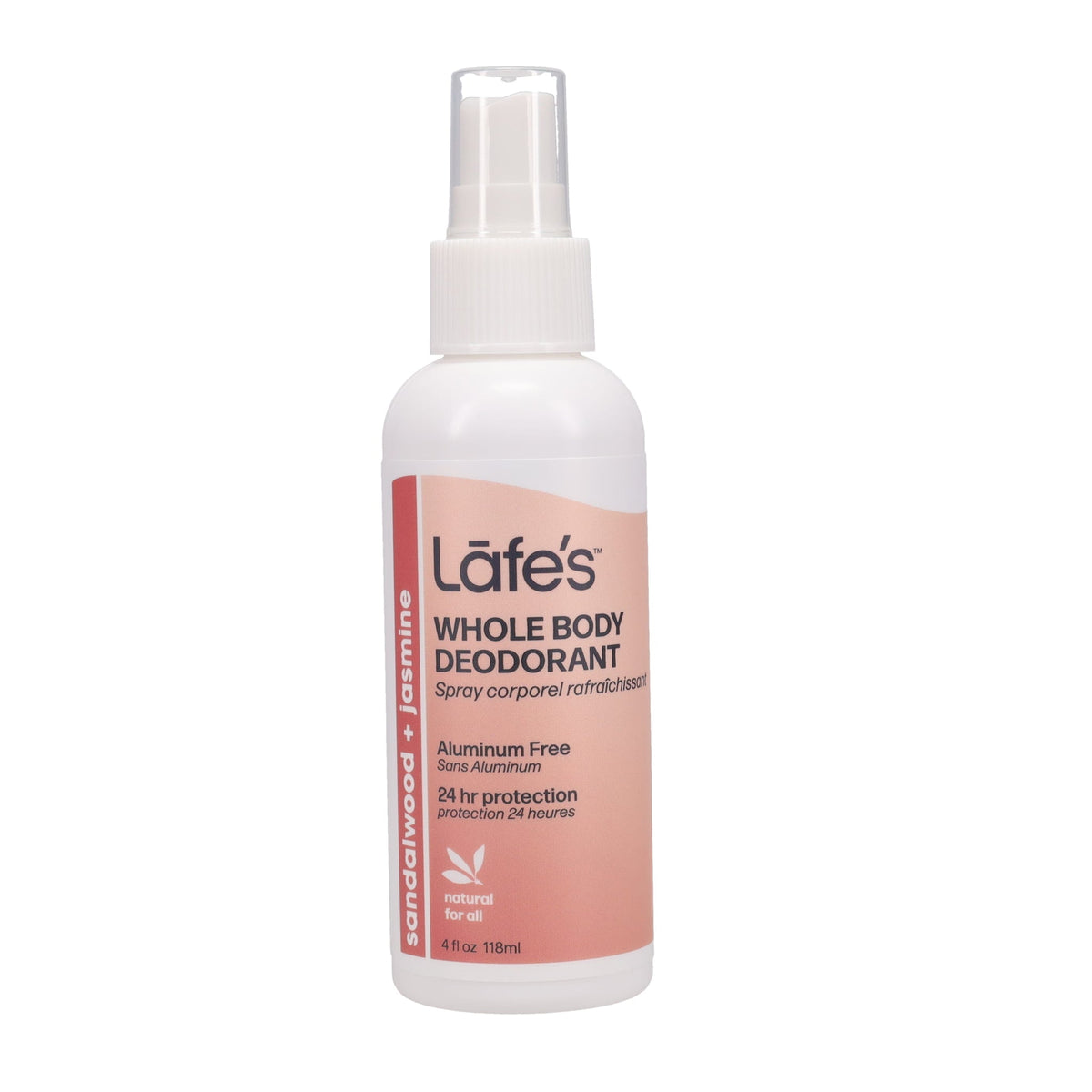 Lafe's Whole Body Deodorant Spray with Mineral Salt and Aloe, 5 Scents, 118ml - Sandalwood + Jasmine