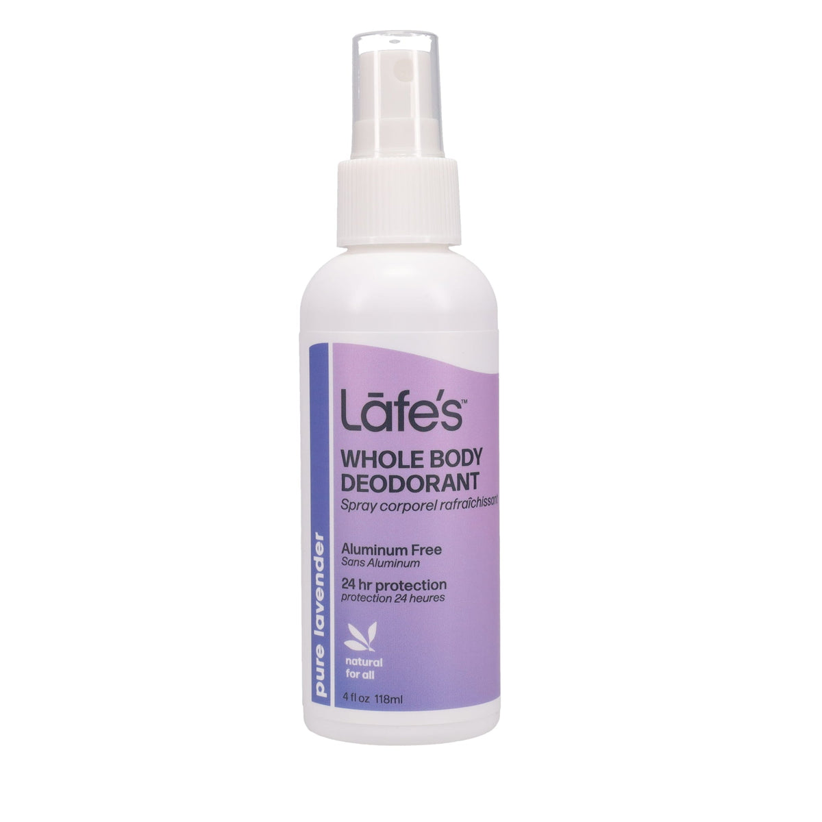 Lafe's Whole Body Deodorant Spray with Mineral Salt and Aloe, 5 Scents, 118ml - Pure Lavender