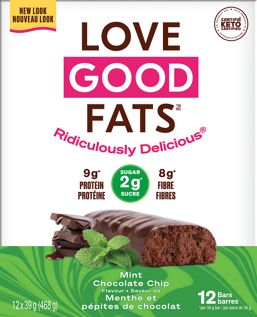 Love Good Fats Snack Bars, Keto-Friendly Bars with Good Fats and 1-3g Sugar, Case of 12 or 4-Pack