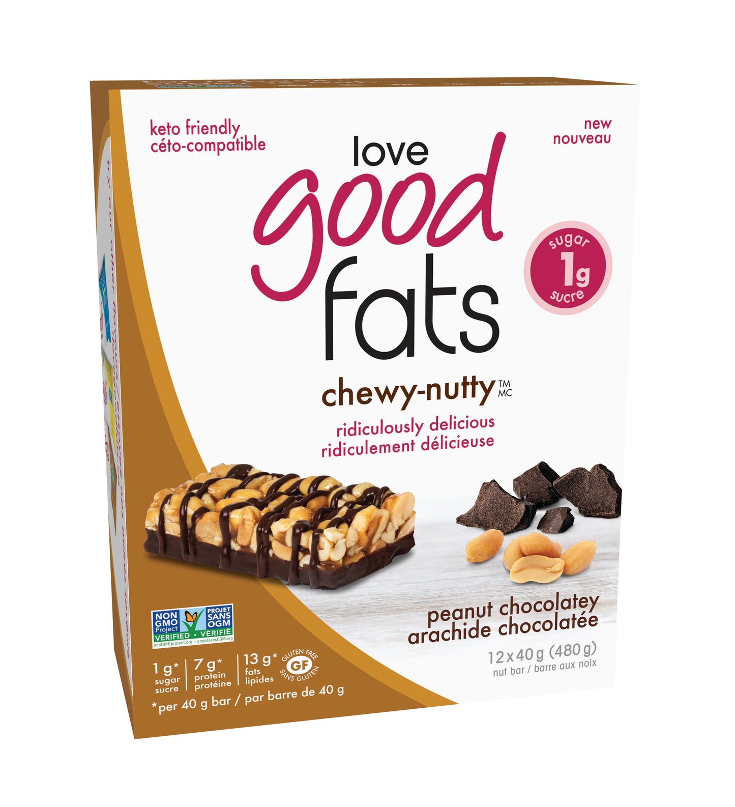 Love Good Fats Snack Bars, Keto-Friendly Bars with Good Fats and 1-3g Sugar, Case of 12 or 4-Pack