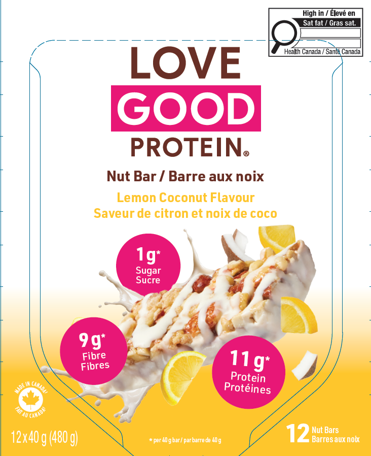 Love Good Fats Chewy Nutty Bars, Lemon Coconut, Low Sugar Chewy Bars, Case of 12 or 4-Pack