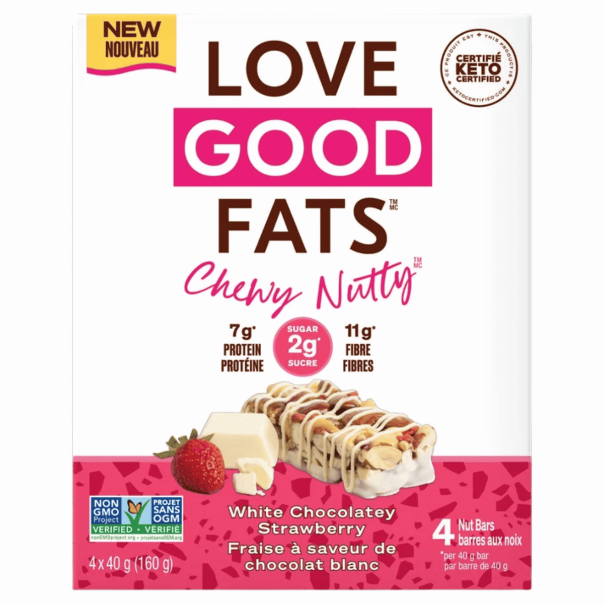 Love Good Fats Snack Bars, Keto-Friendly Bars with Good Fats and 1-3g Sugar, Case of 12 or 4-Pack