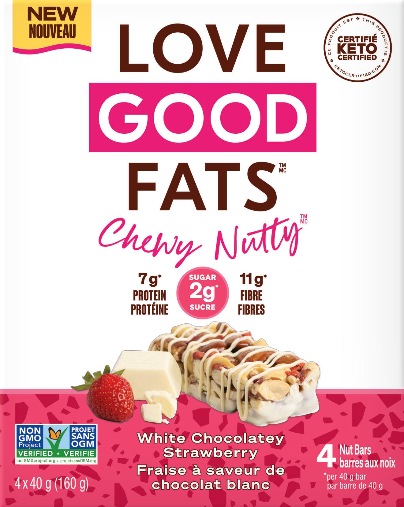 White Chocolatey Strawberry 4-Pack | Love Good Fats Snack Bars White Chocolatey Strawberry