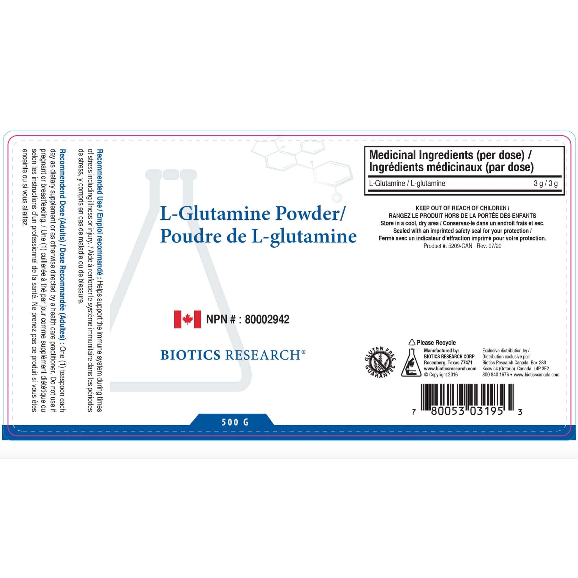 500g | Biotics Research L-Glutamine Powder