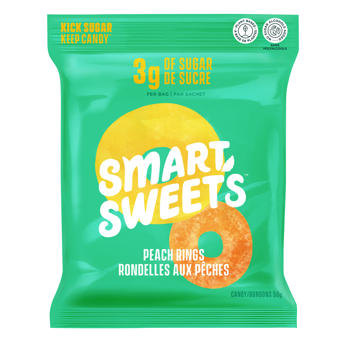 SmartSweets Gummy Candy, Case of 12 x 50g - Peach Rings