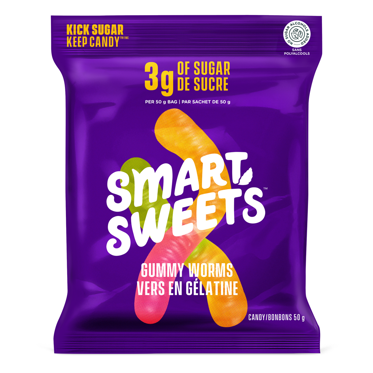 SmartSweets Gummy Candy, Case of 12 x 50g - Gummy Worms