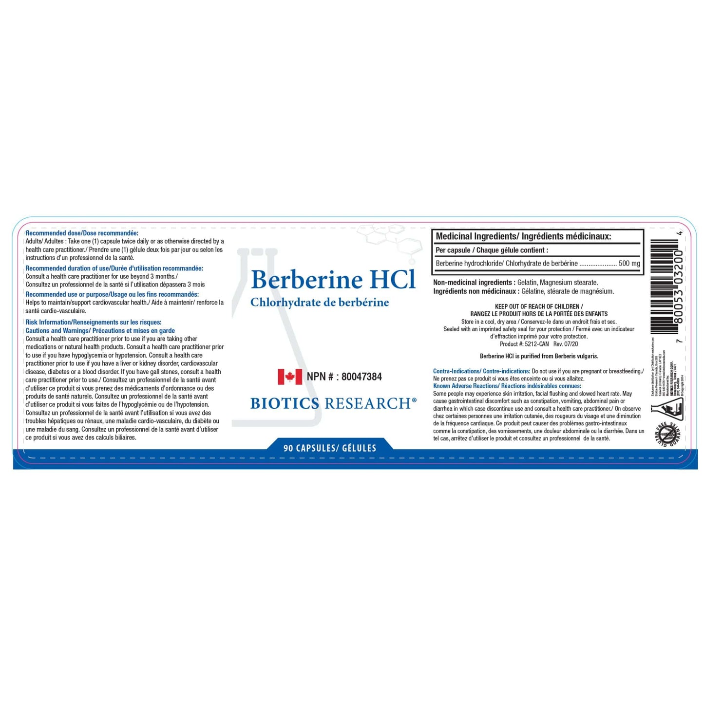 Biotics Research Berberine HCl 500mg, Berberine Hydrochloride, 90 Capsules