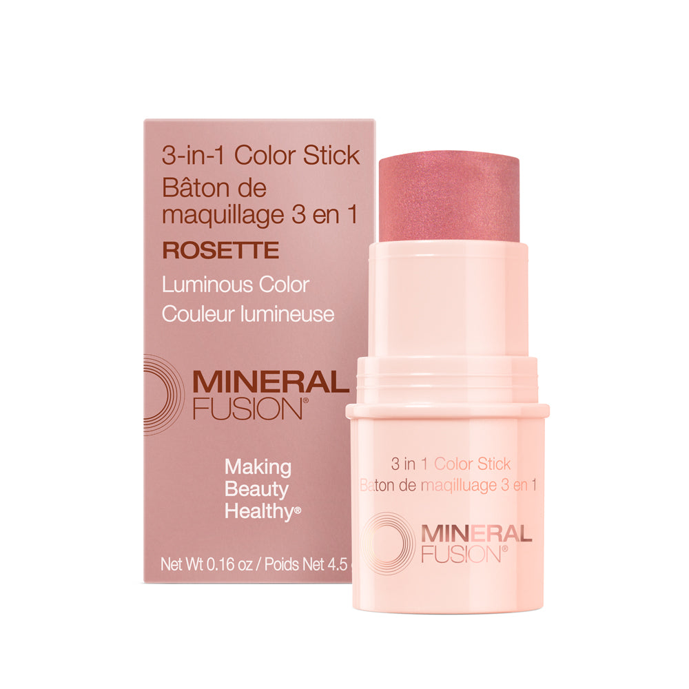 Mineral Fusion 3-in-1 Color Stick for Cheeks, Eyes and Lips with Shea Butter and Jojoba, 4 Shades, 4.5g - Rosette