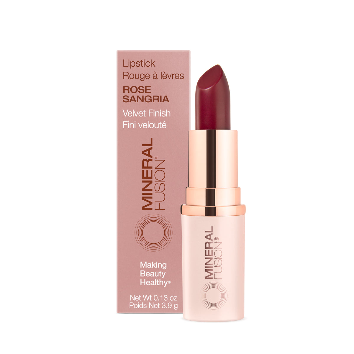 Mineral Fusion Lipstick, Full-Coverage Colour with Avocado, Pomegranate and Cocoa Butter, 16 Shades, 3.9g - Rose Sangria
