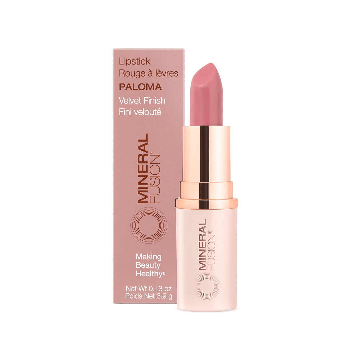 Mineral Fusion Lipstick, Full-Coverage Colour with Avocado, Pomegranate and Cocoa Butter, 16 Shades, 3.9g - Paloma