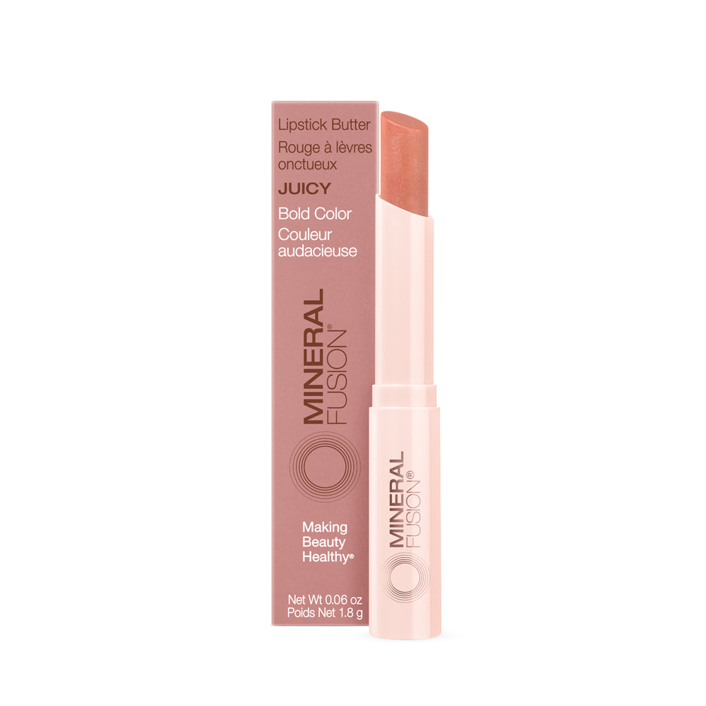Mineral Fusion Lipstick Butter, Creamy Gloss-Finish Colour with Argan Oil and Cocoa Butter, 7 Shades, 1.8g - Juicy