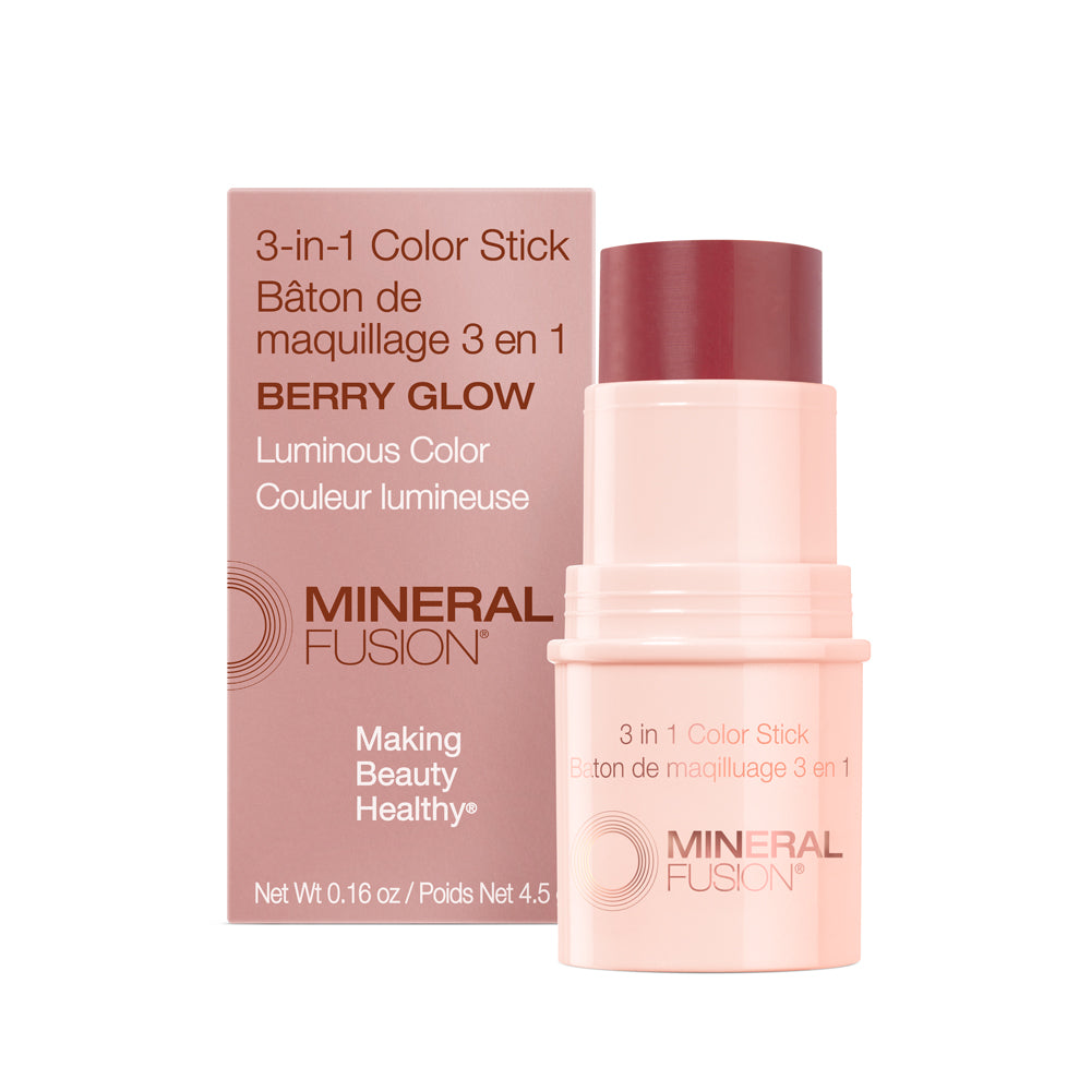 Mineral Fusion 3-in-1 Color Stick for Cheeks, Eyes and Lips with Shea Butter and Jojoba, 4 Shades, 4.5g - Berry Glow
