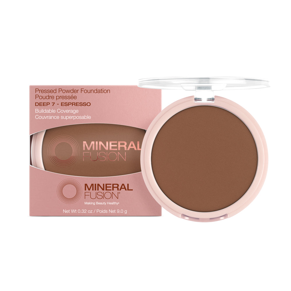 Mineral Fusion Pressed Powder Foundation, Talc-Free Mineral Base with White Tea and Pomegranate, 24 Shades, 9g - Deep 7