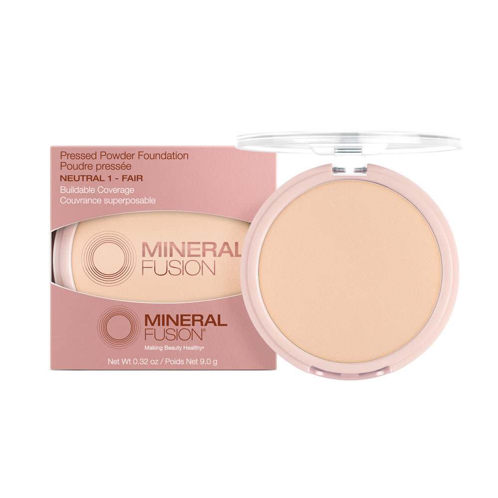 Mineral Fusion Pressed Powder Foundation, Talc-Free Mineral Base with White Tea and Pomegranate, 24 Shades, 9g - Neutral 1