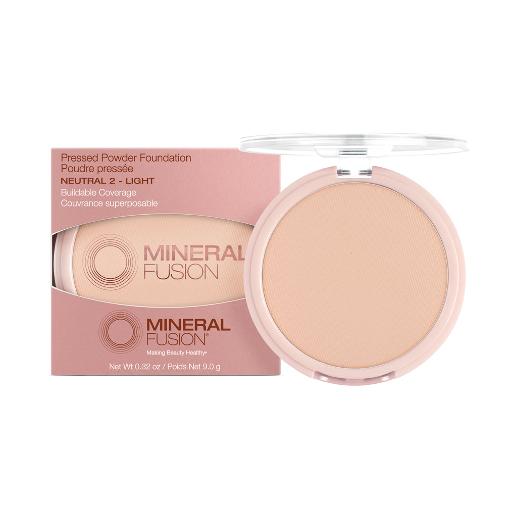 Mineral Fusion Pressed Powder Foundation, Talc-Free Mineral Base with White Tea and Pomegranate, 24 Shades, 9g - Neutral 2