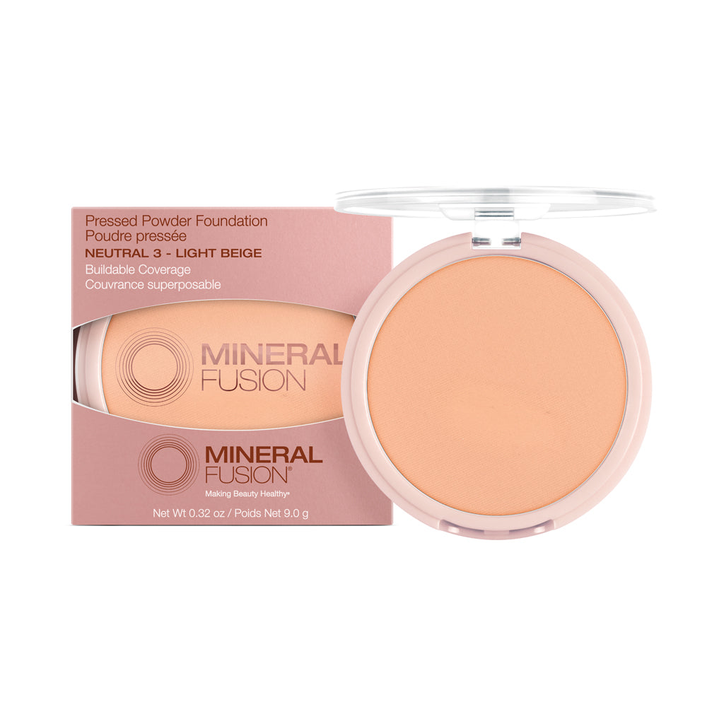 Mineral Fusion Pressed Powder Foundation, Talc-Free Mineral Base with White Tea and Pomegranate, 24 Shades, 9g - Neutral 3
