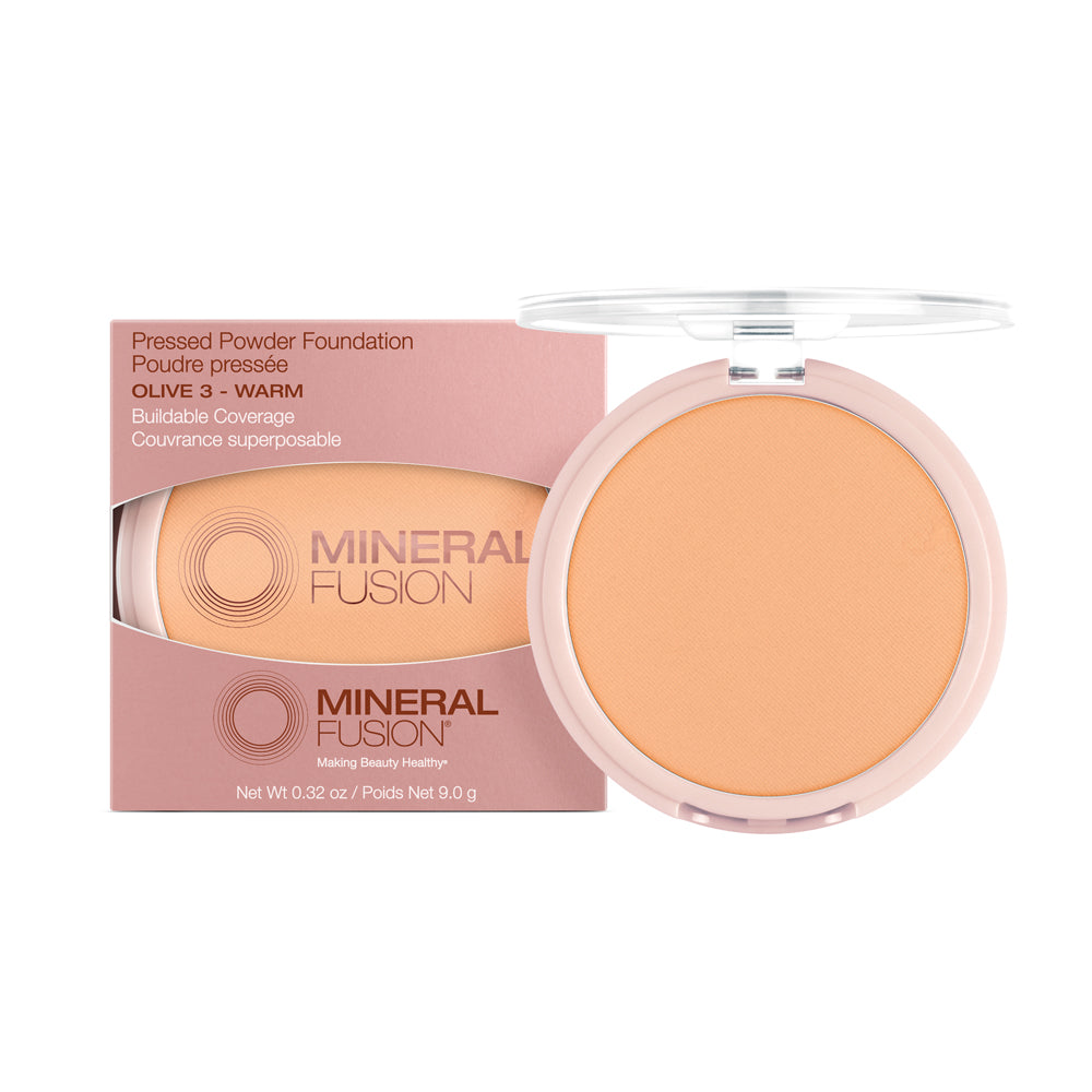 Mineral Fusion Pressed Powder Foundation, Talc-Free Mineral Base with White Tea and Pomegranate, 24 Shades, 9g - Olive 3
