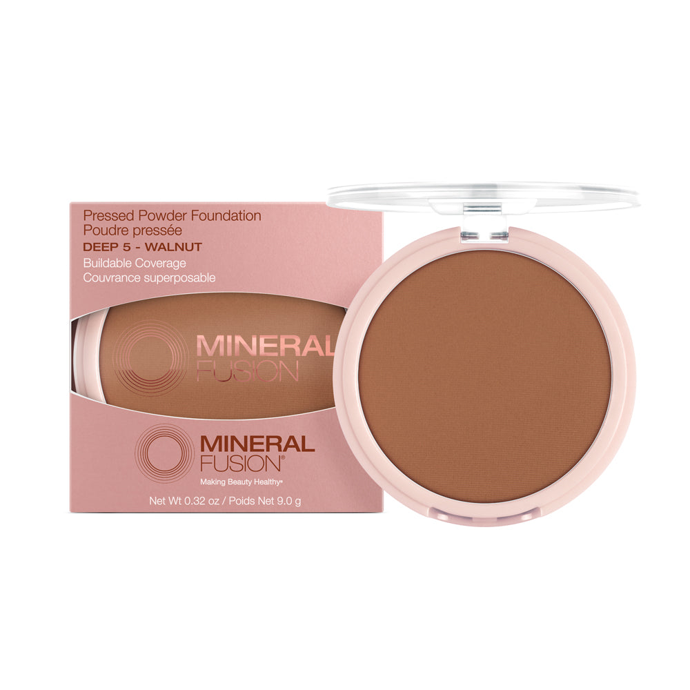 Mineral Fusion Pressed Powder Foundation, Talc-Free Mineral Base with White Tea and Pomegranate, 24 Shades, 9g - Deep 5
