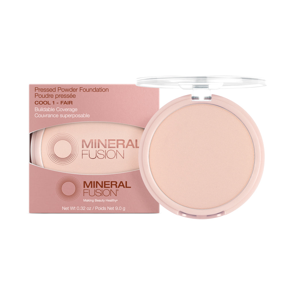 Mineral Fusion Pressed Powder Foundation, Talc-Free Mineral Base with White Tea and Pomegranate, 24 Shades, 9g - Cool 1