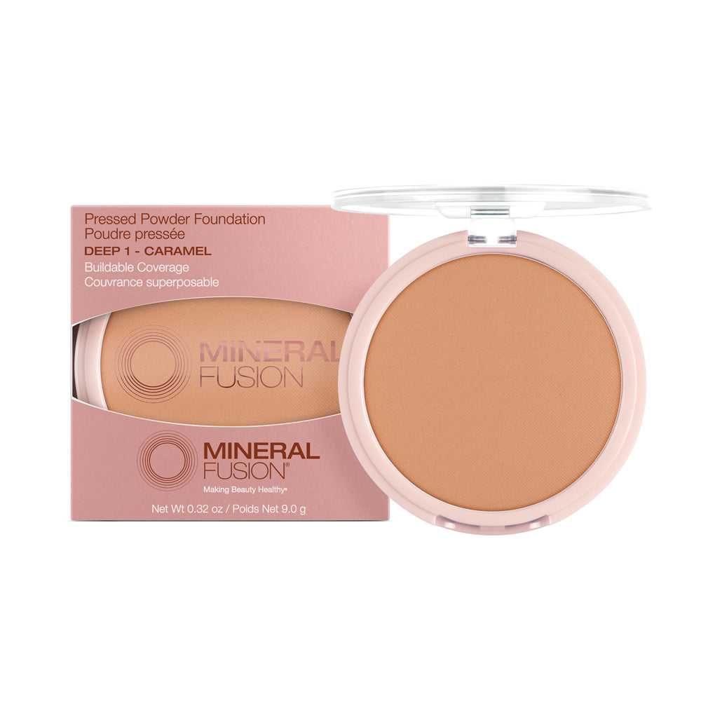 Mineral Fusion Pressed Powder Foundation, Talc-Free Mineral Base with White Tea and Pomegranate, 24 Shades, 9g - Deep 1