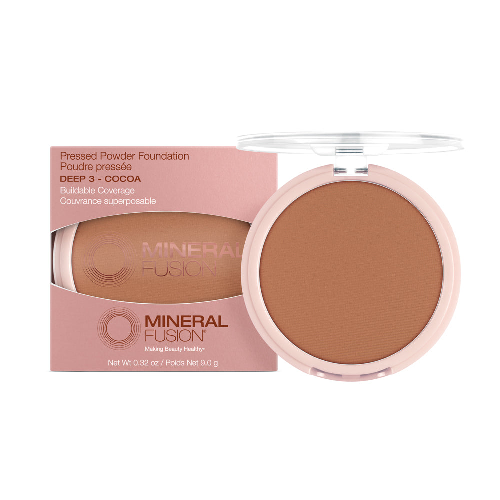 Mineral Fusion Pressed Powder Foundation, Talc-Free Mineral Base with White Tea and Pomegranate, 24 Shades, 9g - Deep 3