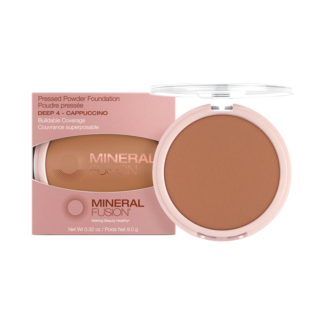 Mineral Fusion Pressed Powder Foundation, Talc-Free Mineral Base with White Tea and Pomegranate, 24 Shades, 9g - Deep 4