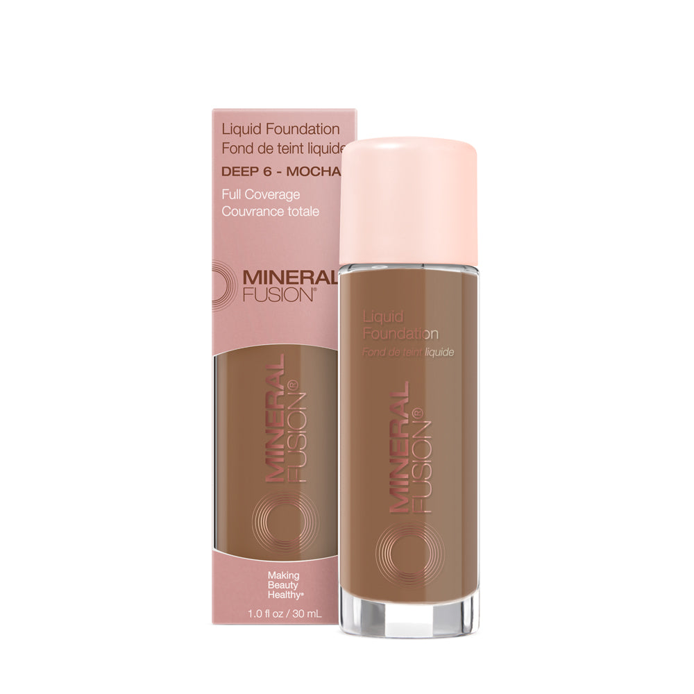 Mineral Fusion Liquid Mineral Foundation, Matte Finish with Pomegranate and White Tea, 23 Shades, 30ml - Deep 6