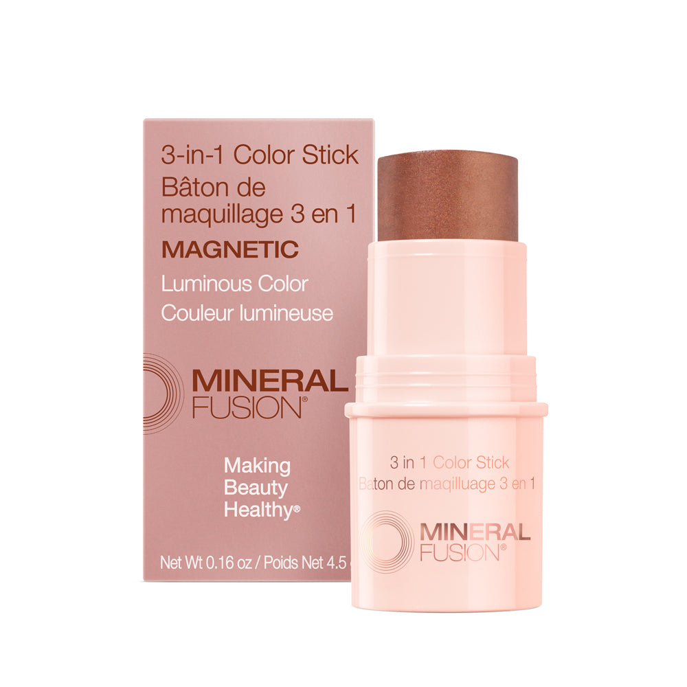 Mineral Fusion 3-in-1 Color Stick for Cheeks, Eyes and Lips with Shea Butter and Jojoba, 4 Shades, 4.5g - Magnetic