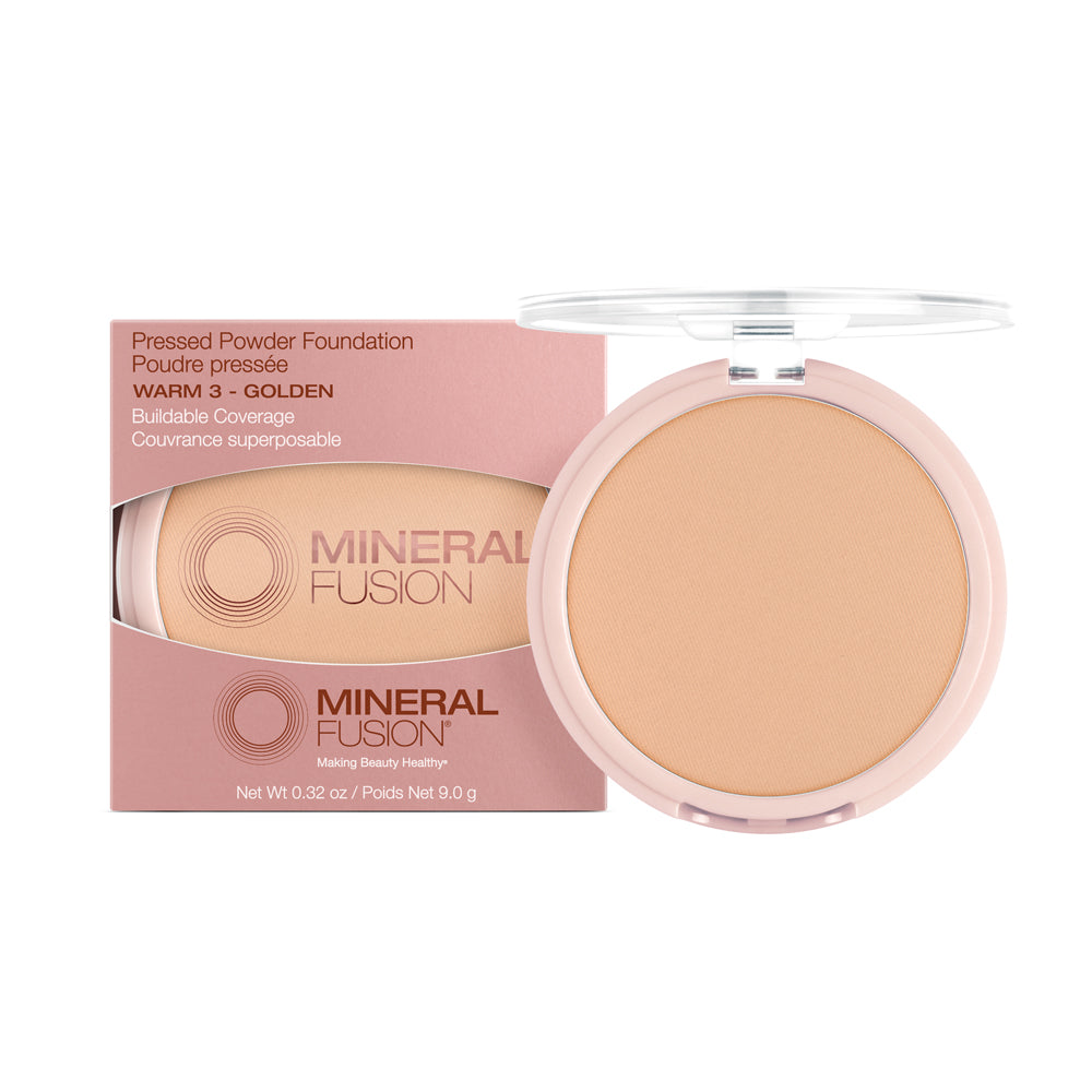 Mineral Fusion Pressed Powder Foundation, Talc-Free Mineral Base with White Tea and Pomegranate, 24 Shades, 9g - Warm 3
