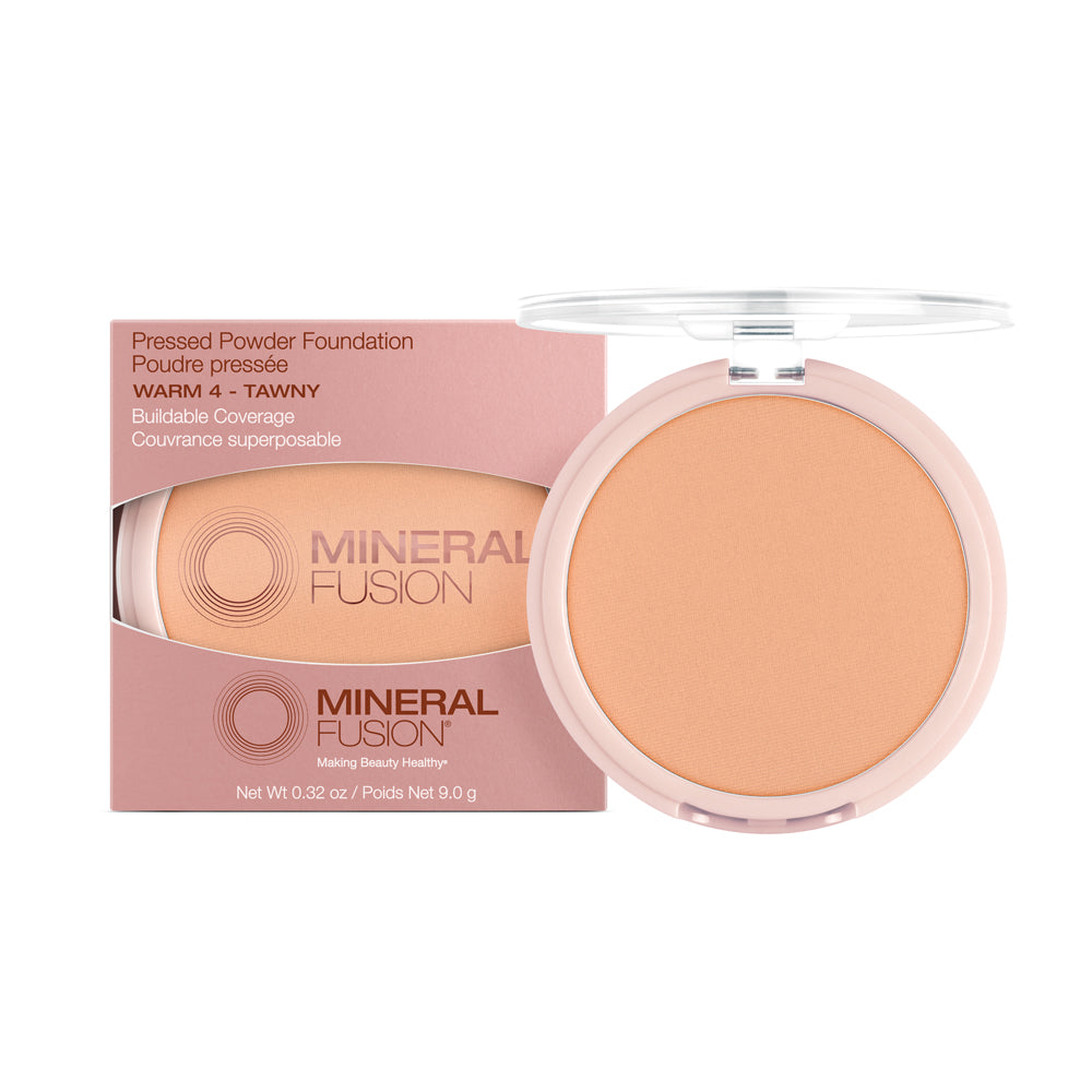 Mineral Fusion Pressed Powder Foundation, Talc-Free Mineral Base with White Tea and Pomegranate, 24 Shades, 9g - Warm 4