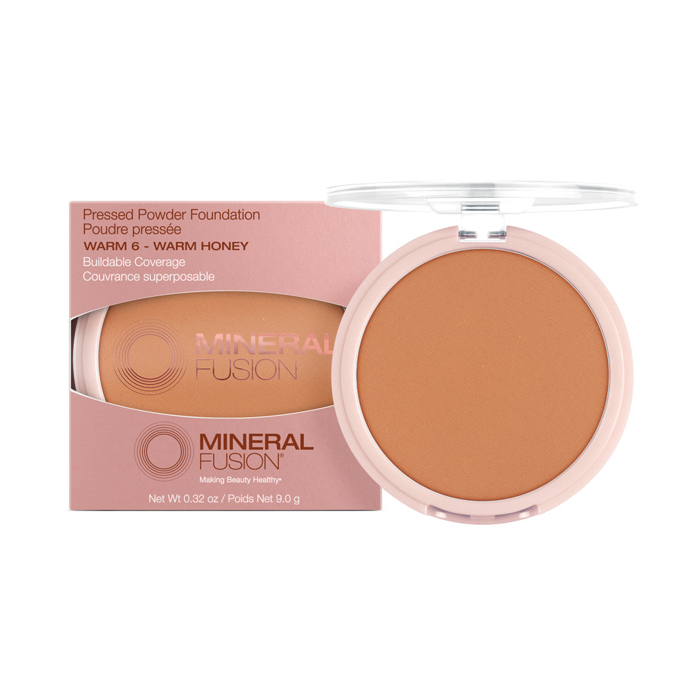 Mineral Fusion Pressed Powder Foundation, Talc-Free Mineral Base with White Tea and Pomegranate, 24 Shades, 9g - Warm 6
