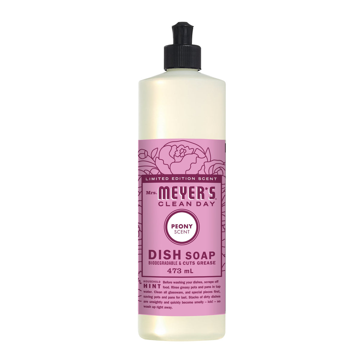 Mrs. Meyer's Clean Day Liquid Dish Soap, 22 Garden Scents, 473ml - Peony