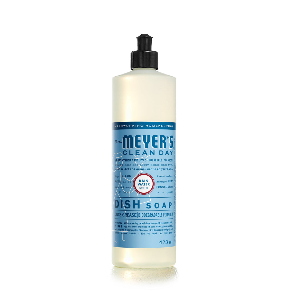 Mrs. Meyer's Clean Day Liquid Dish Soap, 22 Garden Scents, 473ml - Rain Water