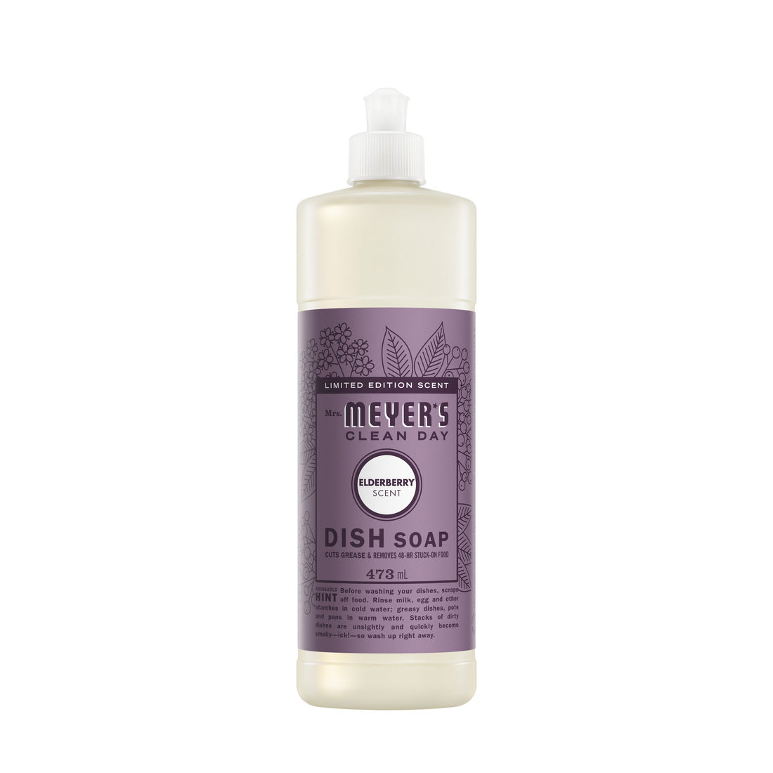 Mrs. Meyer's Clean Day Liquid Dish Soap, 22 Garden Scents, 473ml - Elderberry