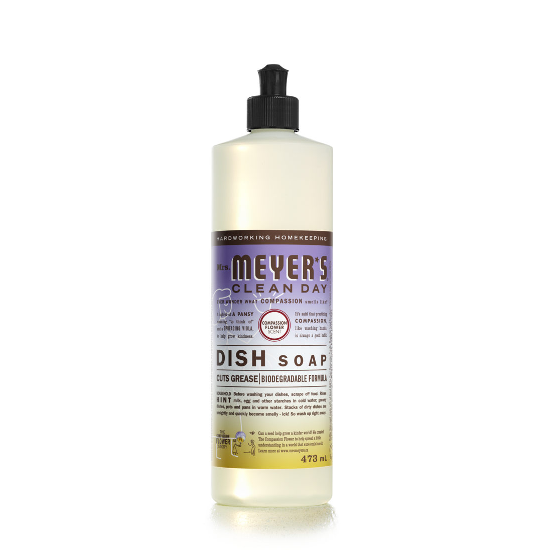 Mrs. Meyer's Clean Day Liquid Dish Soap, 22 Garden Scents, 473ml - Compassion Flower