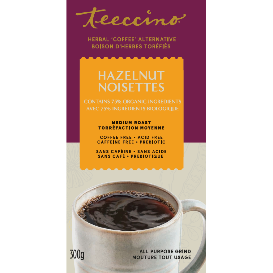 Teeccino Chicory Herbal Coffee, Ground, Case of 6 x 300g - Hazelnut