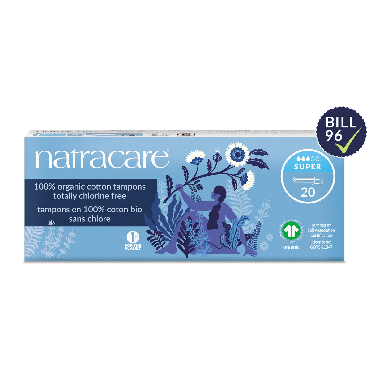 Natracare Organic Cotton Tampons, Non-Applicator, Regular, Super or Super Plus, 10 or 20 Tampons - Super / 20 Tampons