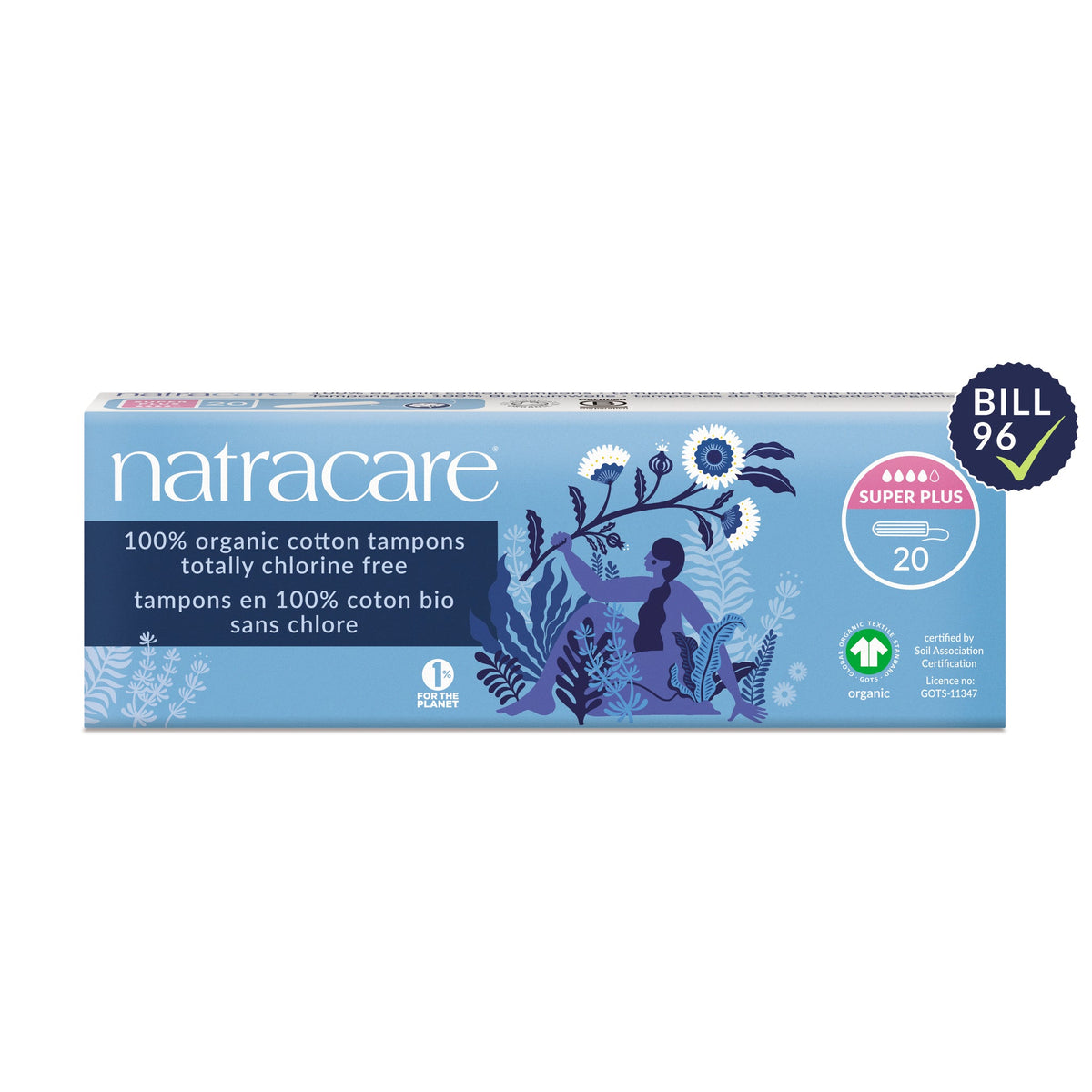 Natracare Organic Cotton Tampons, Non-Applicator, Regular, Super or Super Plus, 10 or 20 Tampons - Super Plus / 20 Tampons