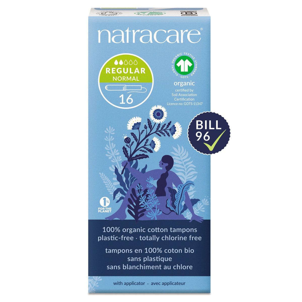 Natracare Organic Cotton Applicator Tampons with Cardboard Applicator, Regular or Super, 16 Tampons - Regular