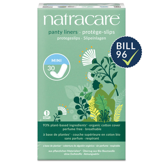 Natracare Panty Liners with Organic Cotton Cover, Mini, Normal, Long, Curved, Tanga or Ultra Thin - Mini, 30 Liners