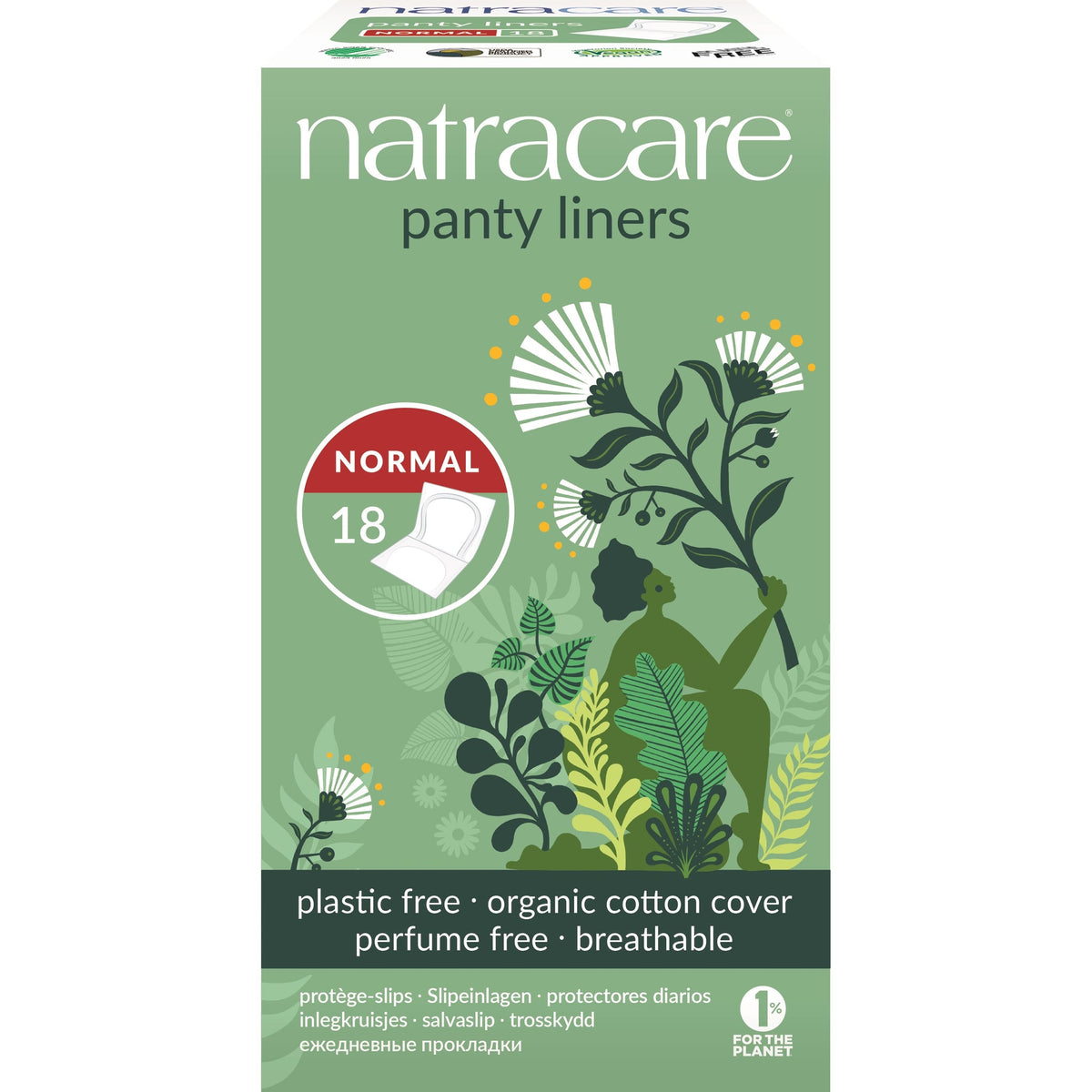 Natracare Panty Liners with Organic Cotton Cover, Mini, Normal, Long, Curved, Tanga or Ultra Thin - Normal, 18 Individually Wrapped